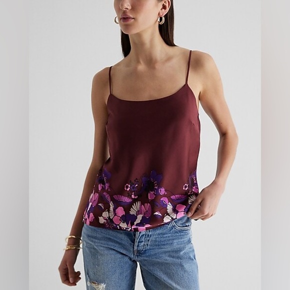 Satin Floral Scoop Neck Downtown Cami - Picture 2 of 9